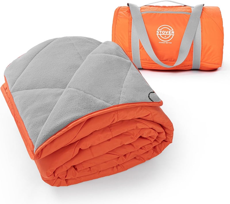 STOVER Large Waterproof Outdoor Stadium Blanket– Extra Thick Soft Fleece Camping Blanket for Travel, Picnics, Sports, Dogs– 79"x55" Warm, Windproof, Sand-proof, Lightweight, Packable (Game Day Orange) - Image 1